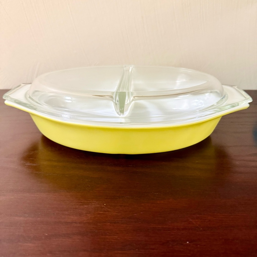 2pc set Glass lid + Divided Pyrex Cinderella casserole ovenware dish Verde #12